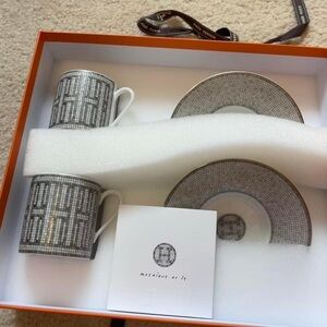 Hermes Mosaique au platinum tea cup and saucer